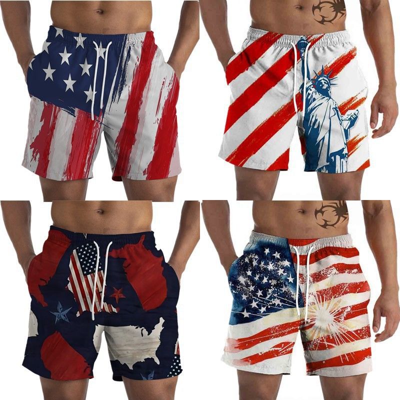 Unbeatable Quality Summer Men's Shorts For Independence Day In The United States; Victory Day&National Flag Statue Of Liberty Eagle 3D_voghion.com