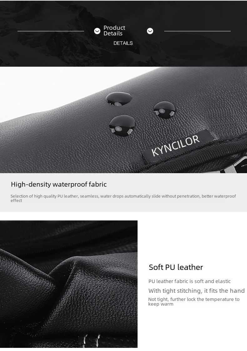 Varme vinterhansker for sykkel Utendørs PU-skinn med glidelås vindtett fleece vanntett berøringsskjerm sportshansker for ski_voghion.com