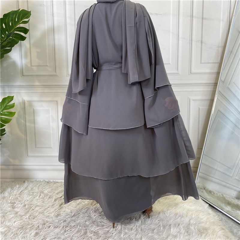 Women's Middle Eastern fashion classic Islamic Dubai new three-layer chiffon cardigan robe _voghion.com
