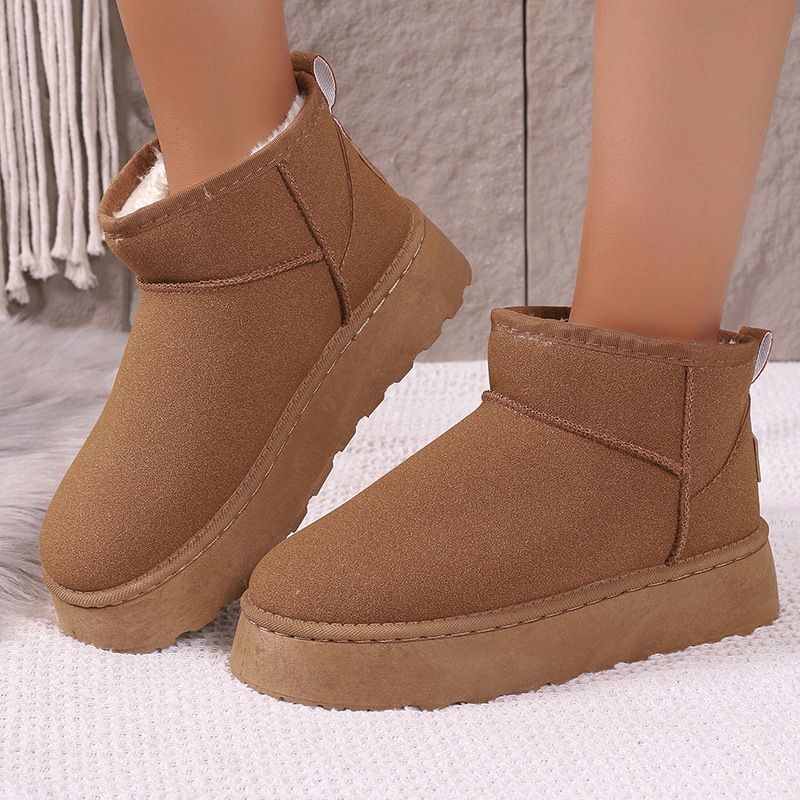 SHLIANG Bottes de neige à plateforme épaisse en peluche pour femmes, chaussures d'hiver chaudes en fourrure et coton, bottines en daim à enfiler, chaussures rembourrées Y0074_voghion.com