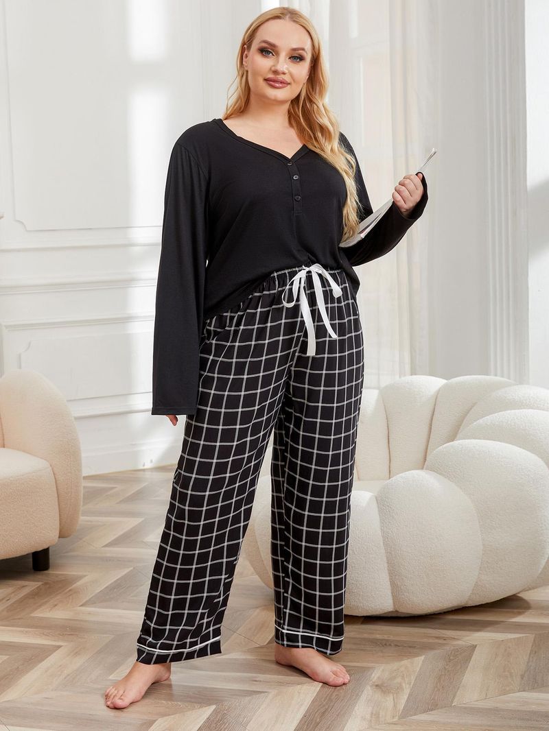 Damen-Schlafanzug in Übergröße, Herbst und Winter, lässig, locker, übergroß, mit langen Ärmeln und Hose_voghion.com