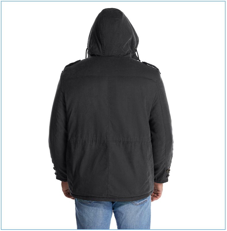 Men's Plus Size Shearling Hooded Cotton Jacket Thickened Multi-Pocket Cotton Top Casual Mid-Length Coat_voghion.com