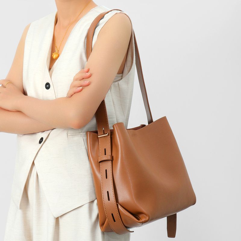 Borsa a secchiello con tracolla di grande capacità di fascia alta in vera pelle per donna 2025, nuova di zecca coreana_voghion.com