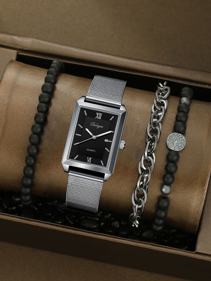 Orologi da donna alla moda e personalizzati, alla moda, da uomo, in lega quadrata con orologio al quarzo, set di braccialetti alla moda personalizzati_voghion.com