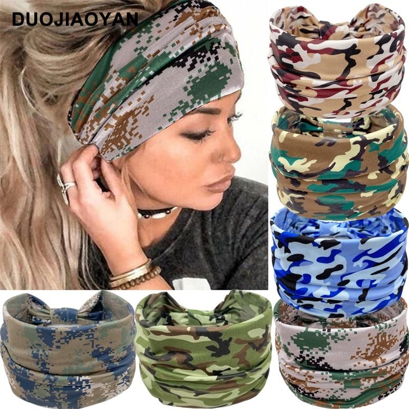 Camouflage Printed Wide Athletic Headband Sweat Absorbing Running Sweatband Summer Running Sweatband Unisex_voghion.com