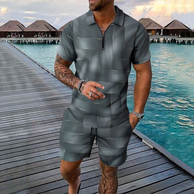 2025 Summer New Men's Casual Beach Coconut Print Short Sleeve Shorts Two-piece Casual Men's Summer Suit_voghion.com