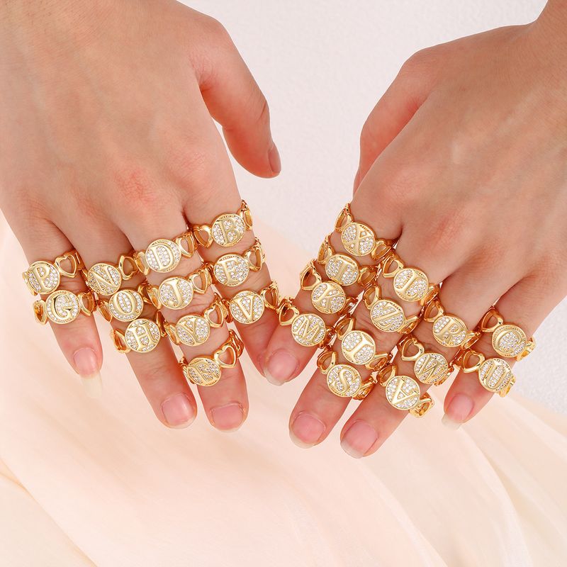 Neuer Herzbuchstabe aus echtem Gold mit eingelegtem Zirkonia und hochwertigem, personalisiertem Öffnungsring für Frauen_voghion.com