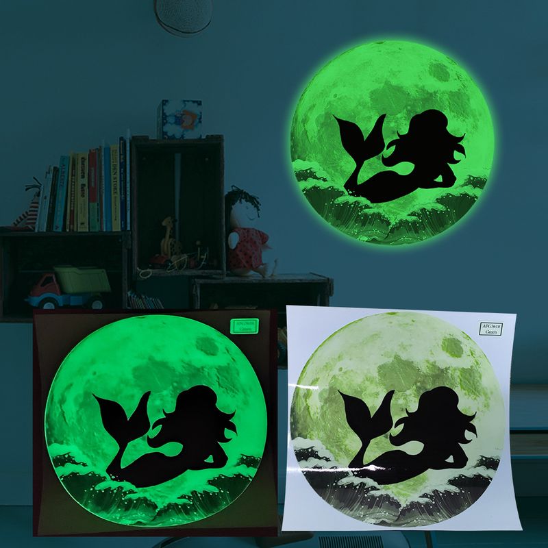 Night light green mermaid moon AFG3618 frosted bed living wall sticker_voghion.com
