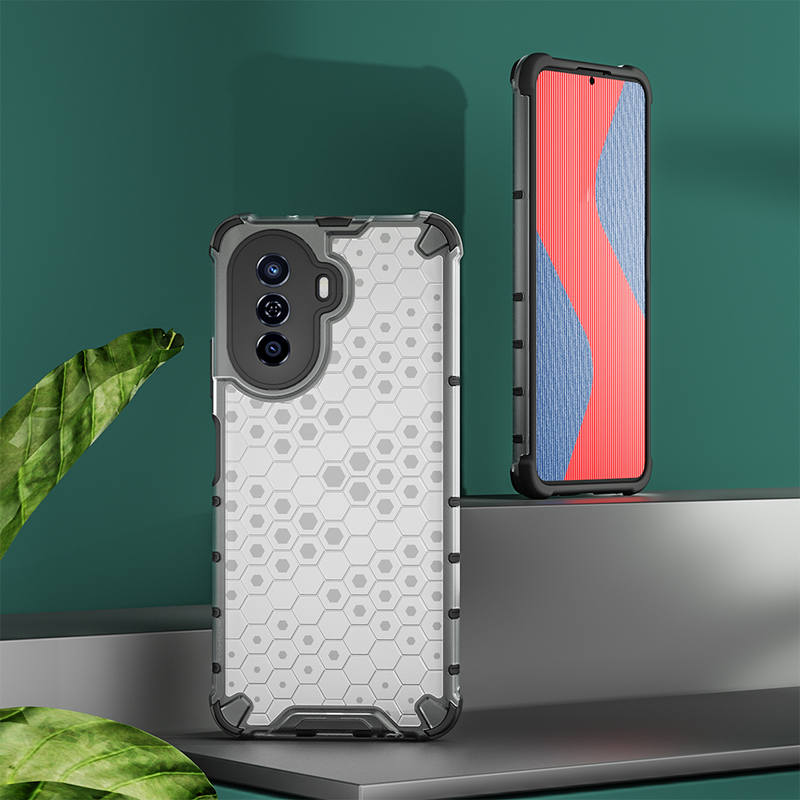 KEYSION Stötsäkert pansarfodral för Huawei Nova Y70 Silikon + PC Transparent Honeycomb-telefon bakskal till Huawei Nova Y_voghion.com