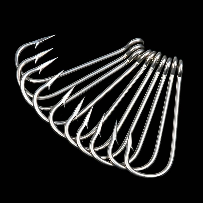 Single Barbed Rock Sea Fishing High Carbon Steel Long Handle Lure Fish Hook With Hole And Loop 100 Pieces/Pack_voghion.com