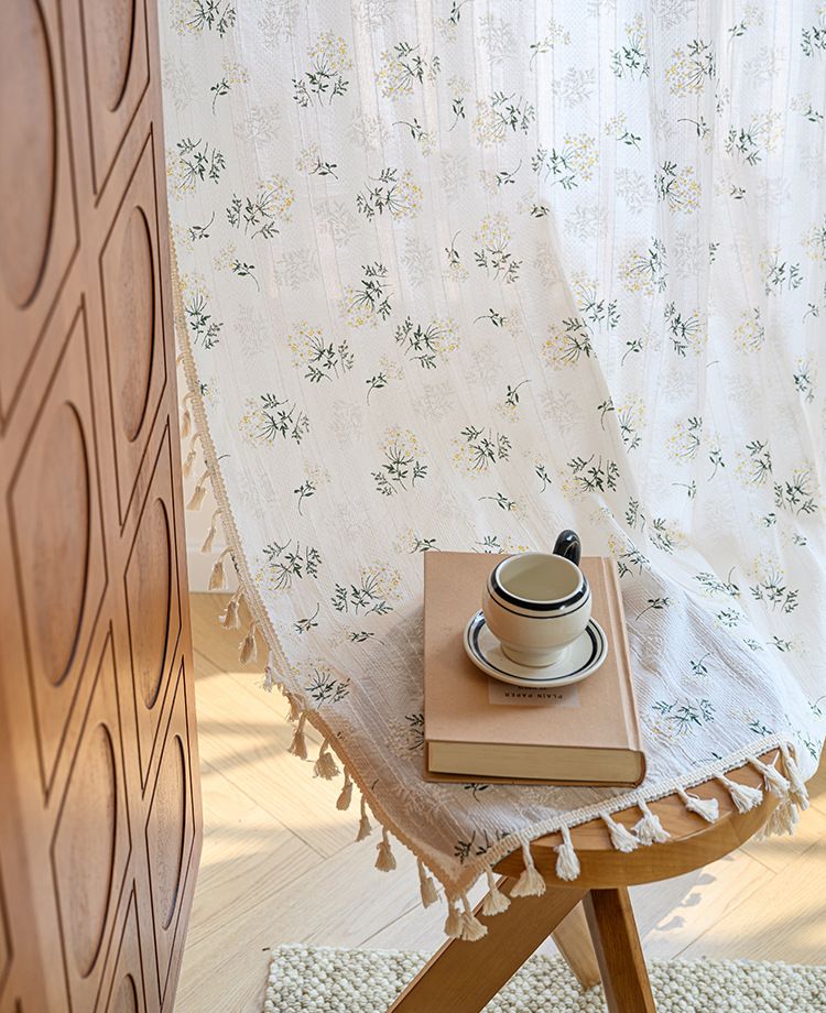 Japanese Style Daisy Semi-Sheer Curtains - 100% Cotton Cafe Curtains For Kitchen, Windows (Tie Top/Grommet/Hook, 60x90cm To 150x300cm, Floral Boho)_voghion.com
