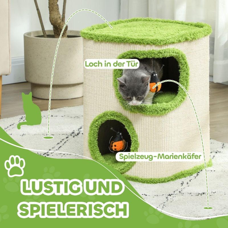 Kratzturm 52 cm avec Katzenhöhle, Kratzfläche et Spielzeug, Vert/Crème_voghion.com