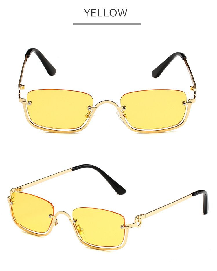 Hip Hop Small Frame Sunglasses - Metal Texture Square Half Frame For Women (Trendy Celebrity Style, UV400 Protection)_voghion.com