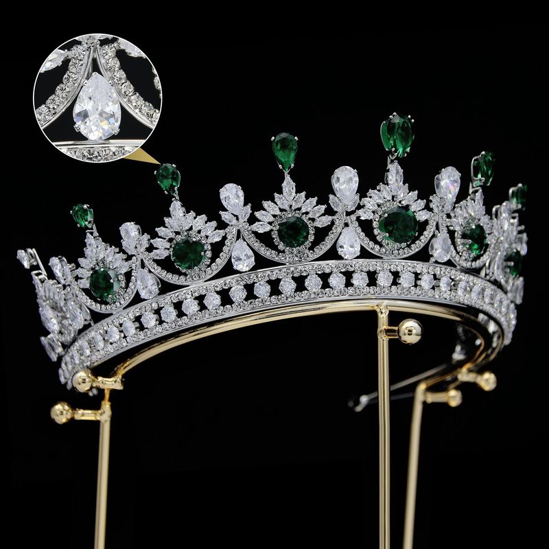 Tiara da sposa unisex con corona in zircone, accessorio per capelli da sposa con corona di diamanti coreani placcati in metallo_voghion.com