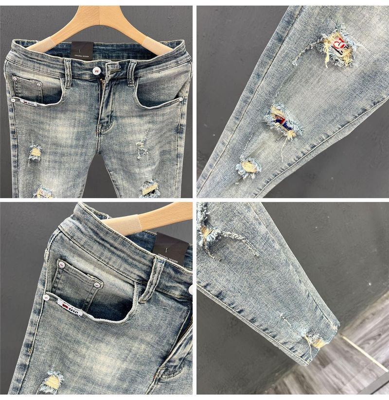Abbigliamento maschile Marchio di moda mendicante jeans strappati uomo primavera ed estate pantaloni attillati skinny elastici giovani bei pantaloni a nove punte_voghion.com