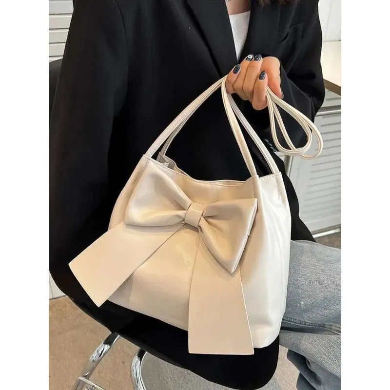 Niche Bow Tote mit großer Kapazität, tragbarer Pendler-Eimer, Schulter-/Achseltasche_voghion.com