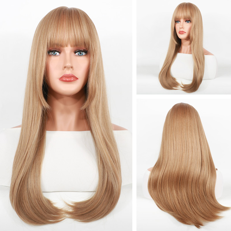 Synthetic Wig Ladies Princess Trimming Face Long Straight Air Bang Mechanized Chemical Fiber Hair Cover_voghion.com