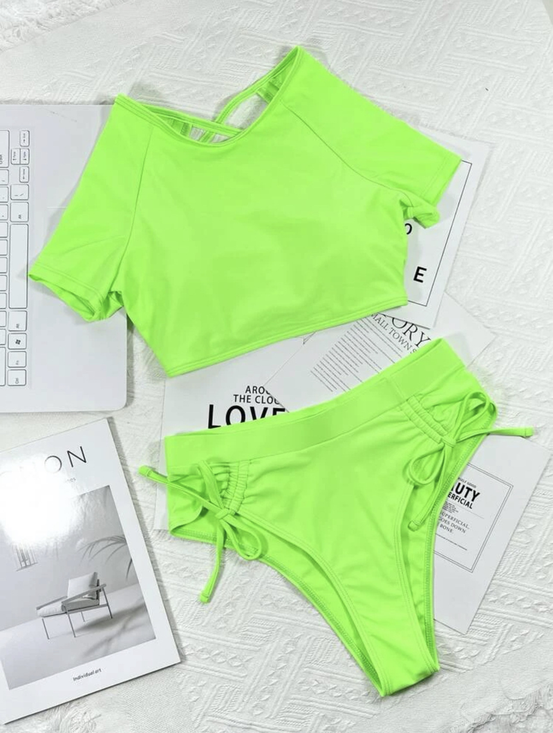new style drawstring high waist split swimsuit bikini bikini_voghion.com