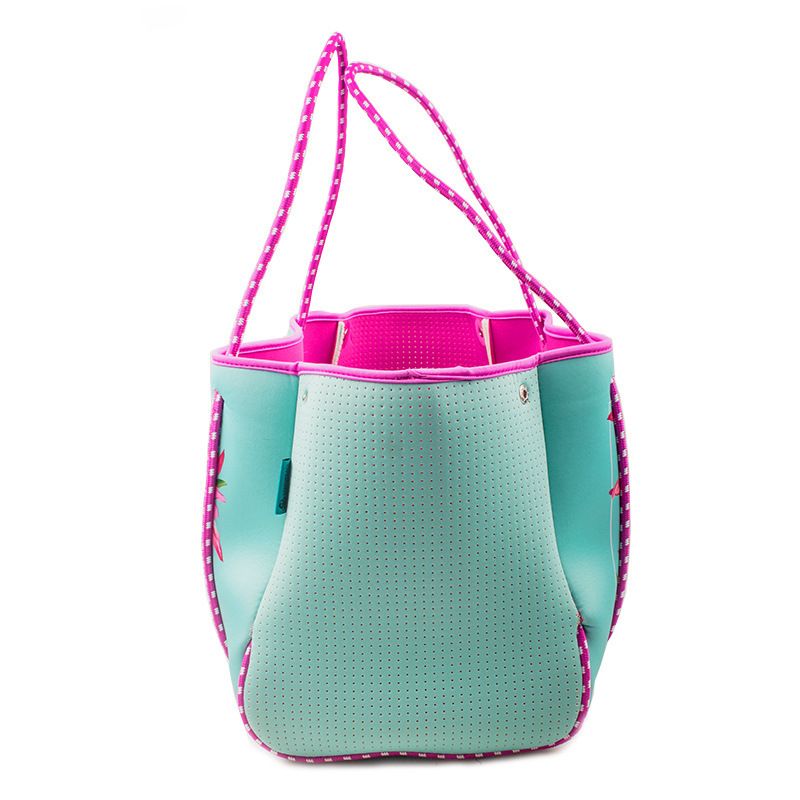 Tauchstoff Strandtasch, bedréckte Flamingo Handtasche, Outdoor Picknick Fraen Handtasche mat grousser Kapazitéit_voghion.com