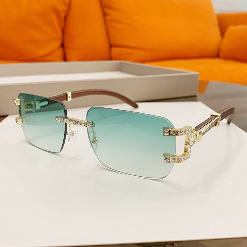 Nei ramlos, diamantbesatzt, kleng, quadratesch Sonnebrëller fir Männer a Fraen_voghion.com