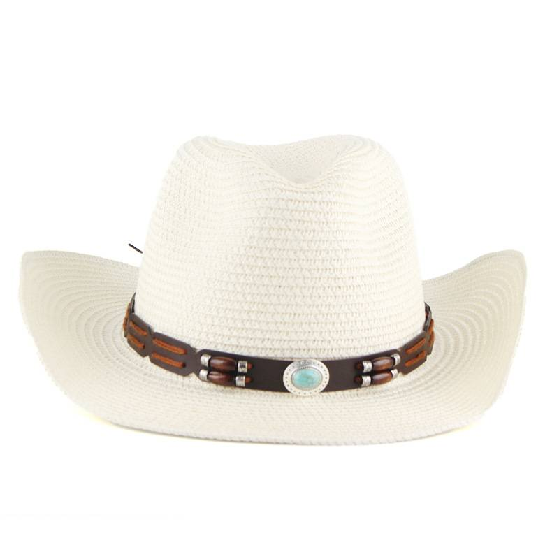 Commerce extérieur transfrontalier unisexe style américain western cowboy chapeau de paille chapeau à bord incurvé en gros voyage en plein air chapeau décontracté_voghion.com
