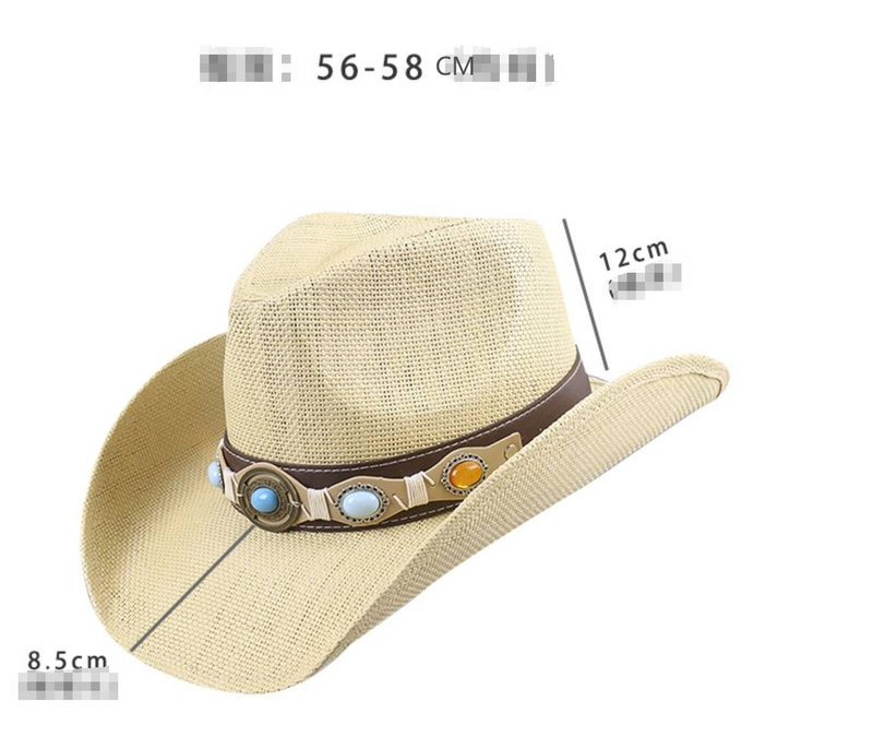 Nuovo parasole Cappello da cowboy occidentale in paglia Cappello da jazz a tesa larga con cintura gioiello da viaggio per ciclismo da uomo_voghion.com