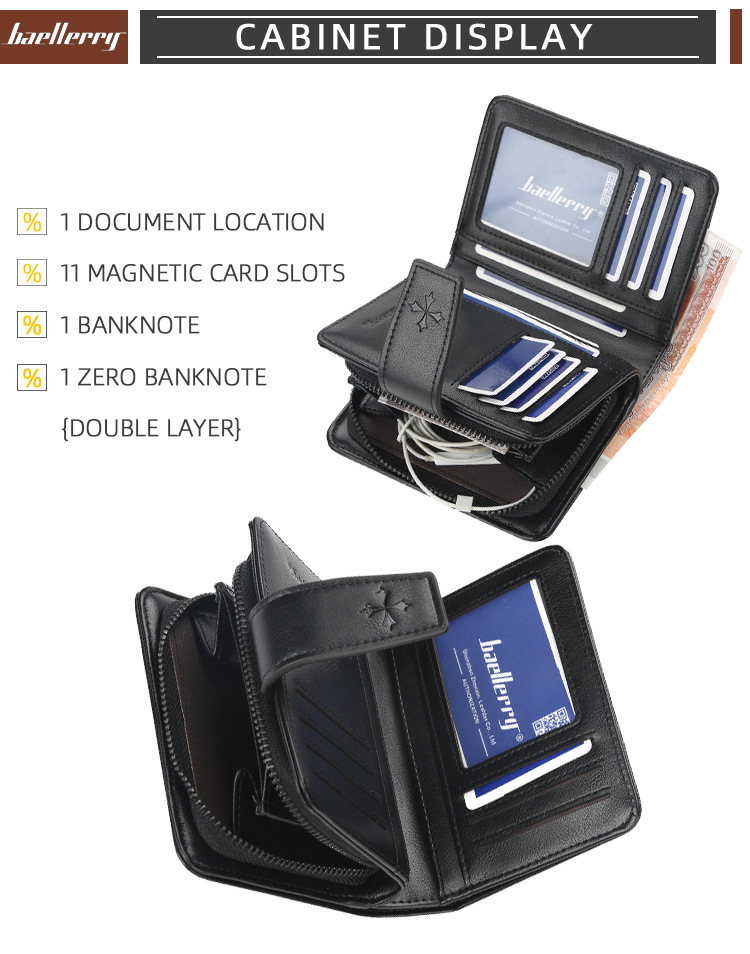 Wallet Men's Short Multi-functional Vertical Zipper Coin Wallet Multi-card Soft Leather Wallet_voghion.com