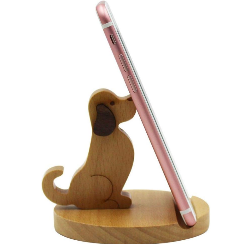 Sevimli Köpek Cep Telefonu Tutucu Standı Ahşap Akıllı Telefon Masa Tutucu Tüm Cep Telefonları İçin Hayvan Telefon Standı Masa Süsü_voghion.com