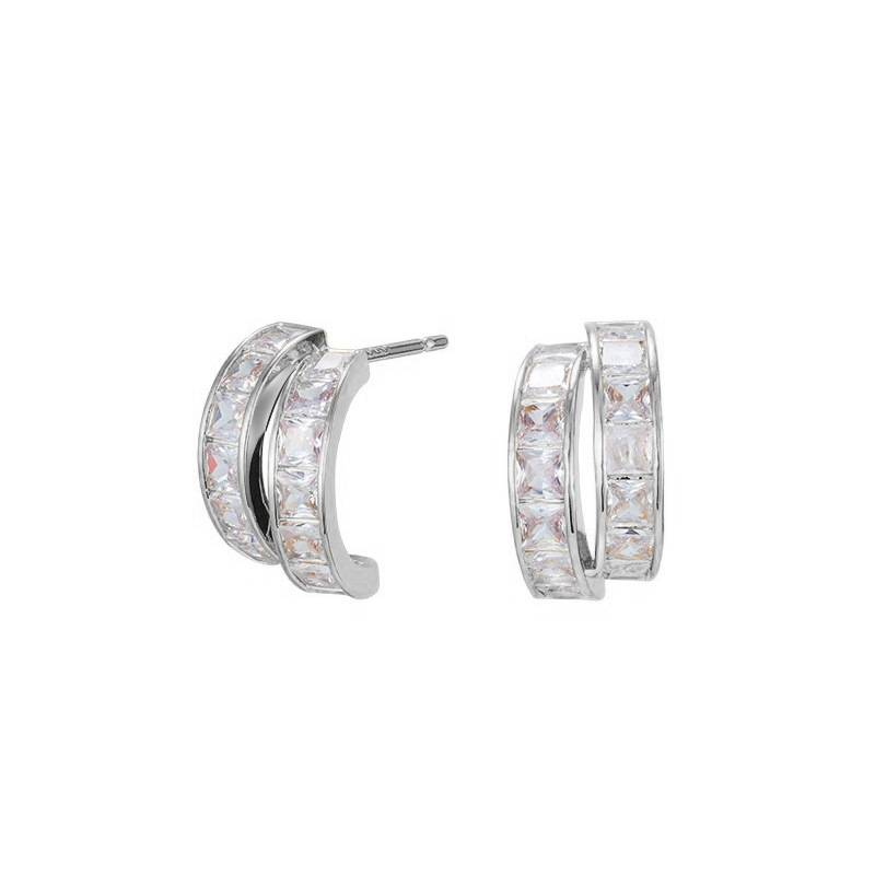 Orecchini semicircolari a doppio strato con zirconi super flash, temperamento da donna, design di nicchia di lusso leggero, orecchini semplici alla moda di fascia alta_voghion.com