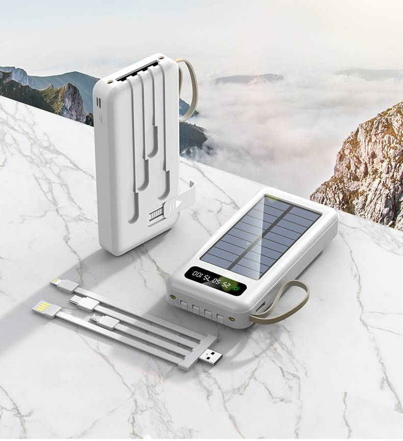 Kodi Solar Power Bank 30000mAh With Built-in Cables, Portable Charger For Outdoor Camping, Hiking, Travel, Emergency Backup (Black/White)_voghion.com