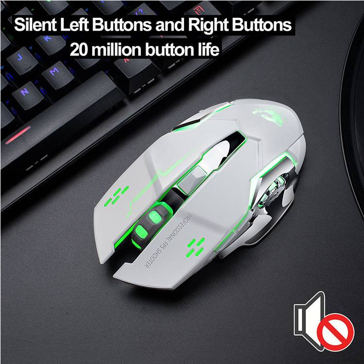 Mouse sem fio para jogos X8 com iluminação RGB, 2400 DPI, 6 botões, design ergonômico para PC/laptop - compatível com Mac e Windows (preto/branco/cinza)_voghion.com