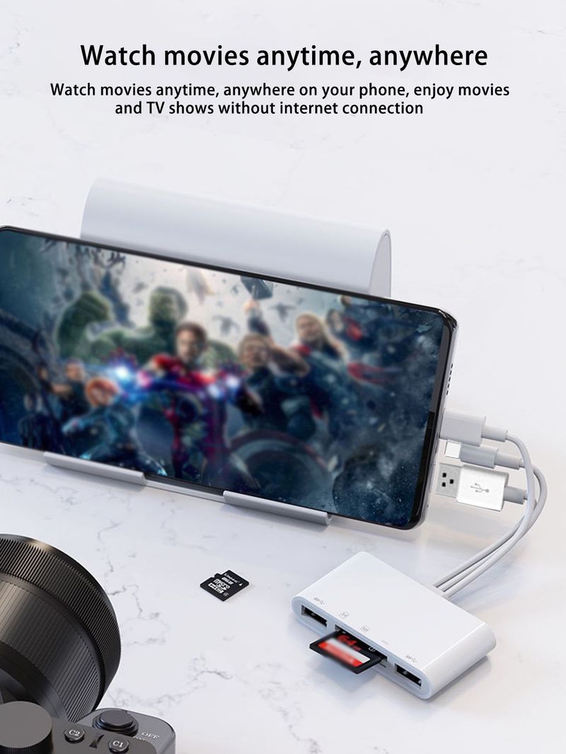 Three-wire 5-in-1 Car Reaer, Multi-function OTG Converter, High-speed Transmission, Compatible With Phone Laptop_voghion.com