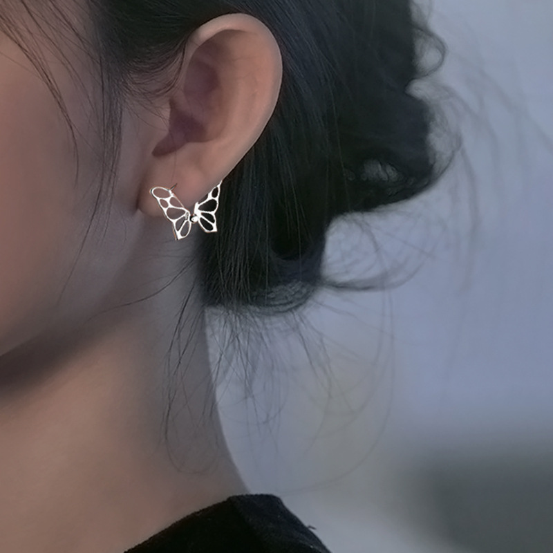 Pendientes de plata de ley VENUS Sier para mujer, aretes con forma de mariposa ahuecados, dije de temperamento, moda elegante_voghion.com