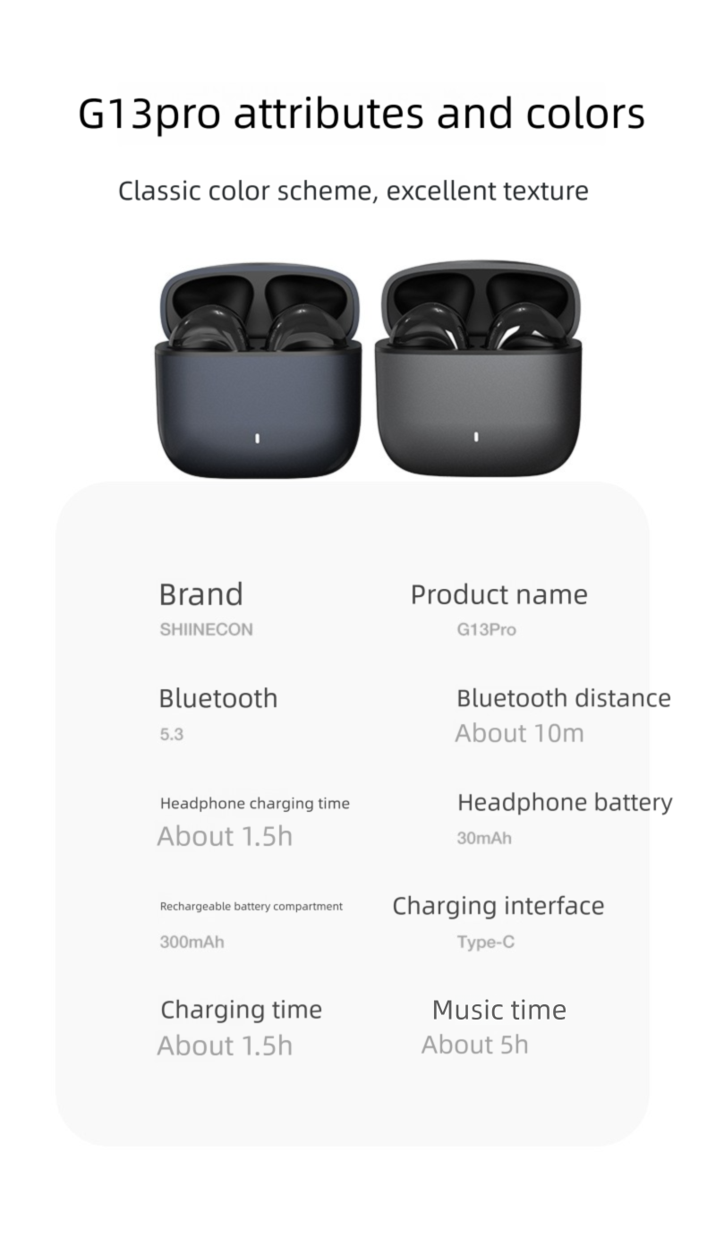 New Private Model Wireless G13PRO 5.4 High-Quality Sound Noise Cancelling Semi-In-Ear Bluetooth Earphones_voghion.com