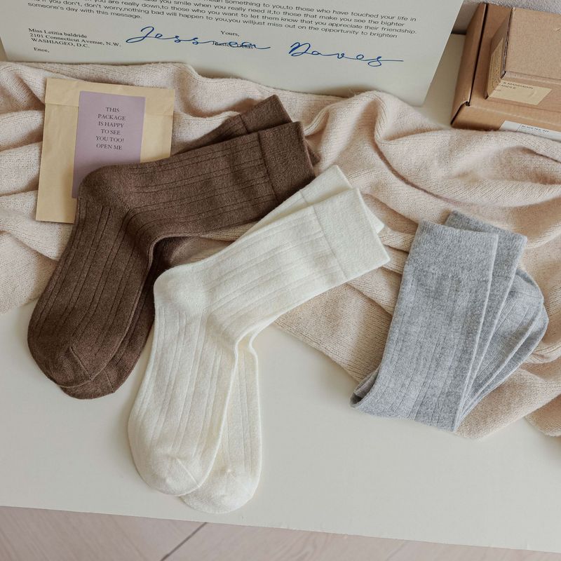 Calzini da uomo in cashmere a doppia cucitura, tinta unita, a metà tubo, autunnali e invernali, in pile di cashmere filato colorato_voghion.com