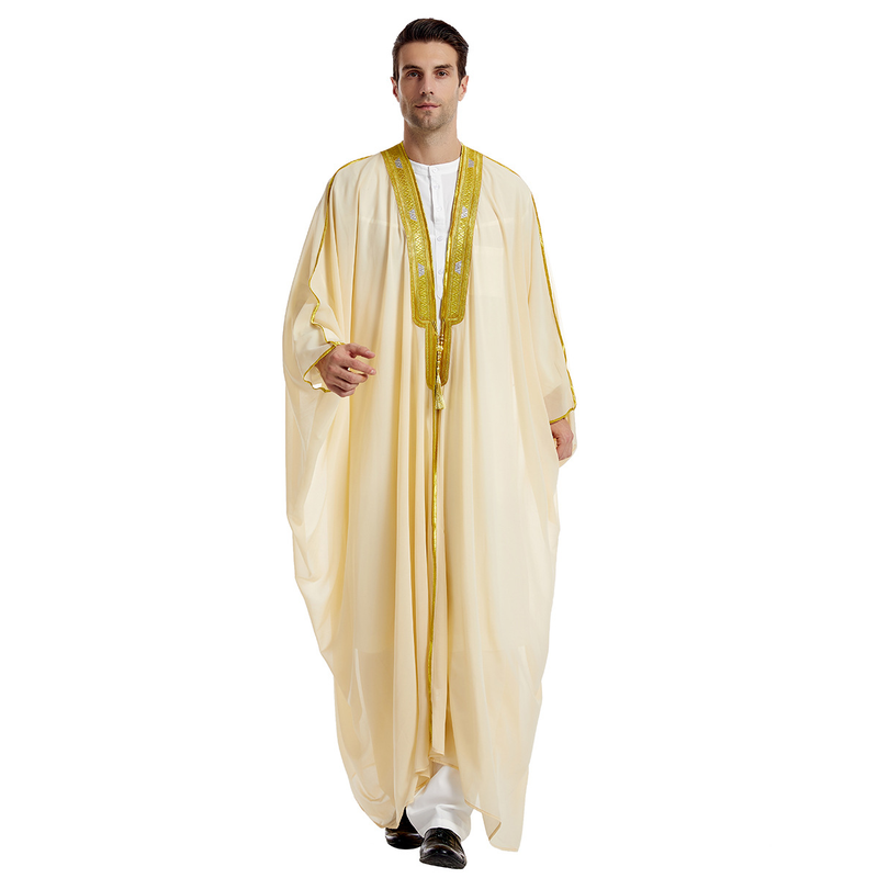Férfi ruházat Férfi köntös Férfi hímzett hosszú ujjú medál Arany gyöngyös sifon felsőrész_voghion.com