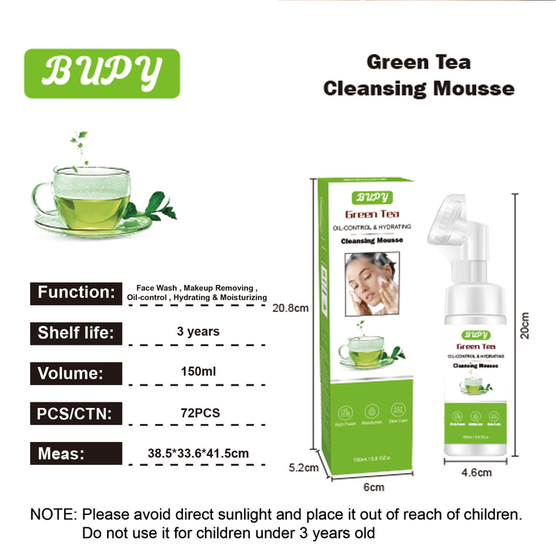 Tea BUPY Green Cleansing Mousse Mild foam Wash and Unload Two in One Amino Acid Facial Cleanser New Product              Amo_voghion.com