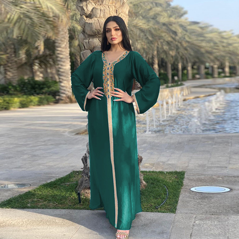 Naiste rõivakleit kuum teemantlindiga pitsist Abaya Dubai moslemi moeröövel_voghion.com