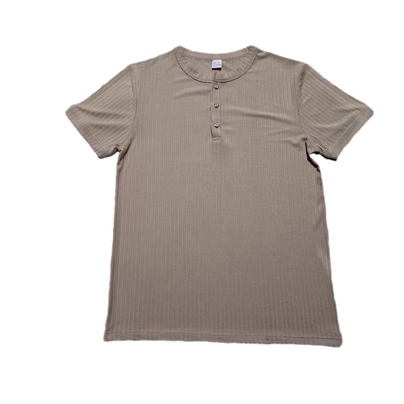 Abbigliamento da uomo T-shirt slim a maniche corte con scollo a V e bottoni casual in tinta unita_voghion.com