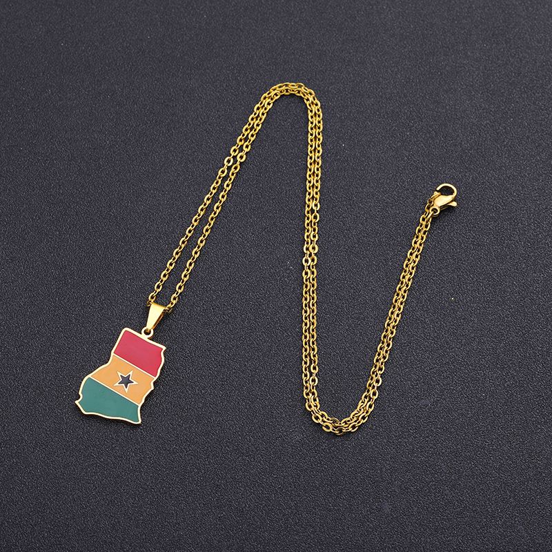 Pronta consegna in acciaio inossidabile Africa Ghana mappa bandiera ciondolo collana uomo donna oro argento colore africano gioielli regalo_voghion.com