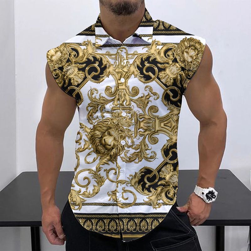 Men's Casual Sleeveless Shirt Fashion Print Breathable Loose Vest Top_voghion.com