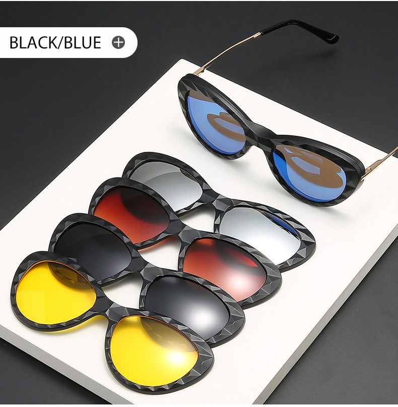Nieuw binnen 6 in 1 brilmontuur voor dames met 5 stuks clip-on gepolariseerde zonnebrillen magnetische bril voor dames computer optisch 2352D_voghion.com