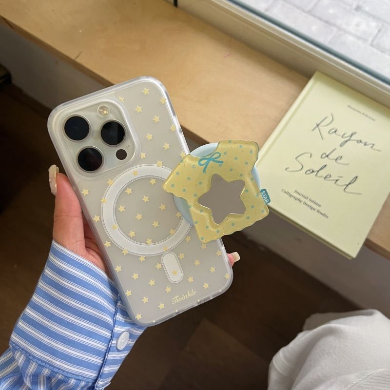 TechGlobe Full Screen Stars Short Sleeve Mirror Magnetic Stand Compatible With IPhone 16 Pro Max 15 Phone Case 14 For Women_voghion.com