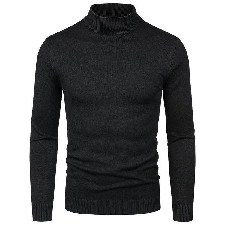 Men's solid color semi-turtleneck slim-fit pullover sweater sweater casual base_voghion.com