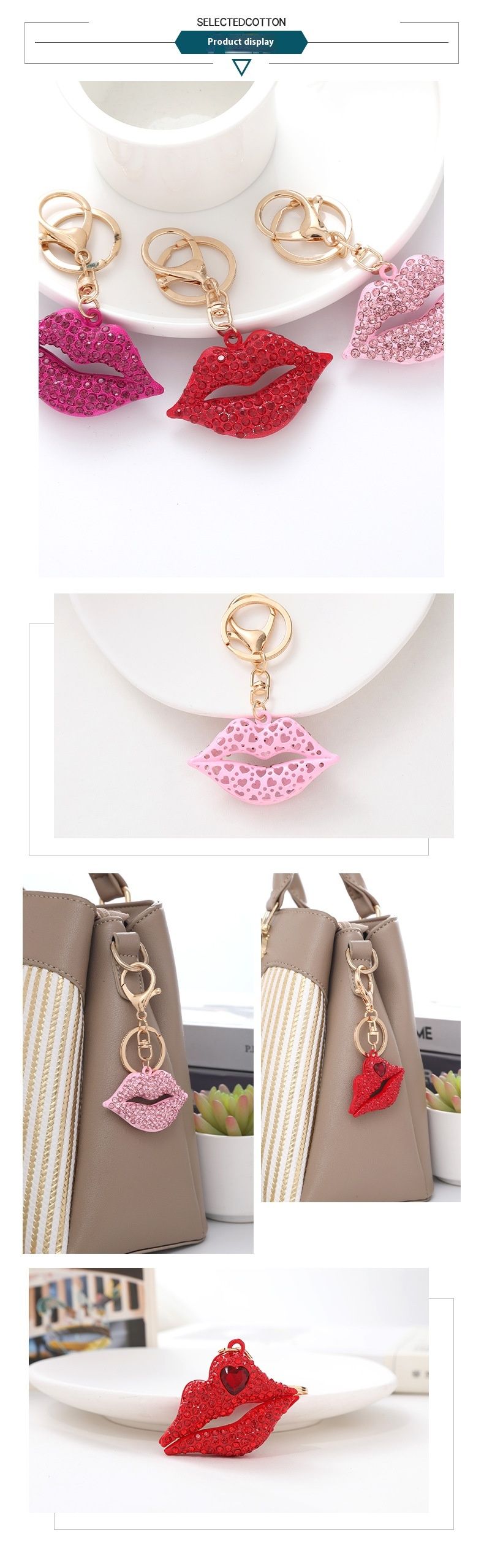 Portachiavi per auto con vernice spray per labbra in stile europeo e americano, ciondolo per borsa con diamante intarsiato in metallo_voghion.com