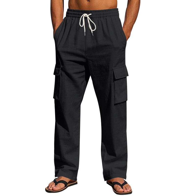 2025 Neue Herrenhose im amerikanischen Stil für vier Jahreszeiten, dünn, atmungsaktiv, mit mehreren Taschen, locker, lässig, trendig, weites Bein_voghion.com