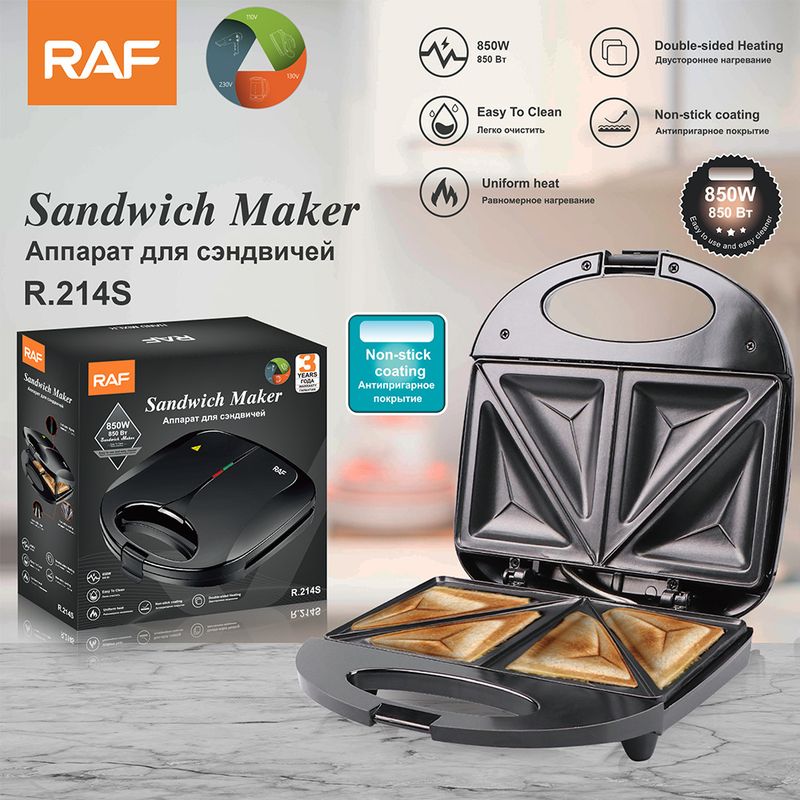 Sandwich- en wafelijzer, elektrische bakplaat voor thuisontbijt voor toast en lichte maaltijden, dubbelzijdige verwarming, antiaanbakplaten, gemakkelijk schoon te maken, EU-norm_voghion.com