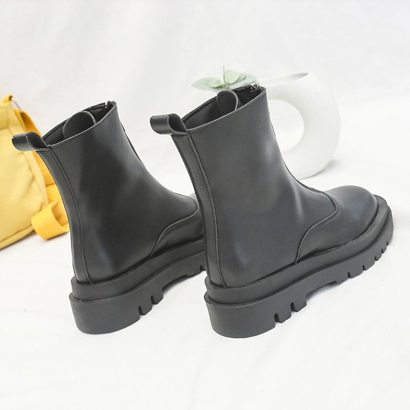Große Martin-Stiefel mit dicker Sohle und kurzem Bein für Damen, neues Modell 2024, Reißverschluss vorne, runde Zehenpartie, niedriger Absatz, Frühling und Herbst_voghion.com