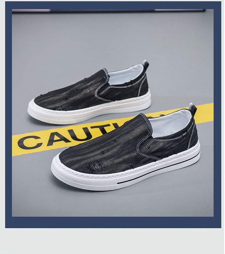 Tênis casuais masculinos de lona respirável, novos, versáteis, planos e sem cadarço, calçados da moda para o verão_voghion.com