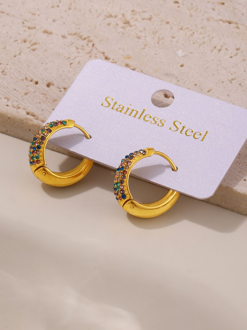Orecchini da donna con cerchio in zircone colorato turchese blu, orecchini temperamento, orecchini da pendolare, acciaio inossidabile galvanizzato oro vero K_voghion.com